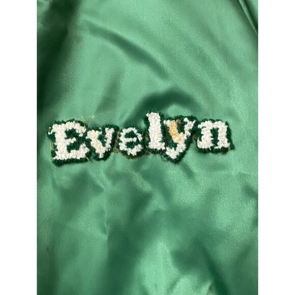 Vintage Green Nylon Varsity Jacket Evelyn Letterman Style Deer Patch Design L - Picture 4 of 7